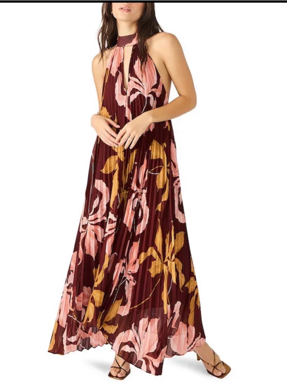 Steve Madden Maraya Halter Floral Pleated Maxi Dress